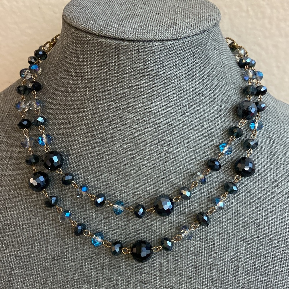 Vintage 80s Long Faceted Glass Beaded Necklace - Picture 1 of 4